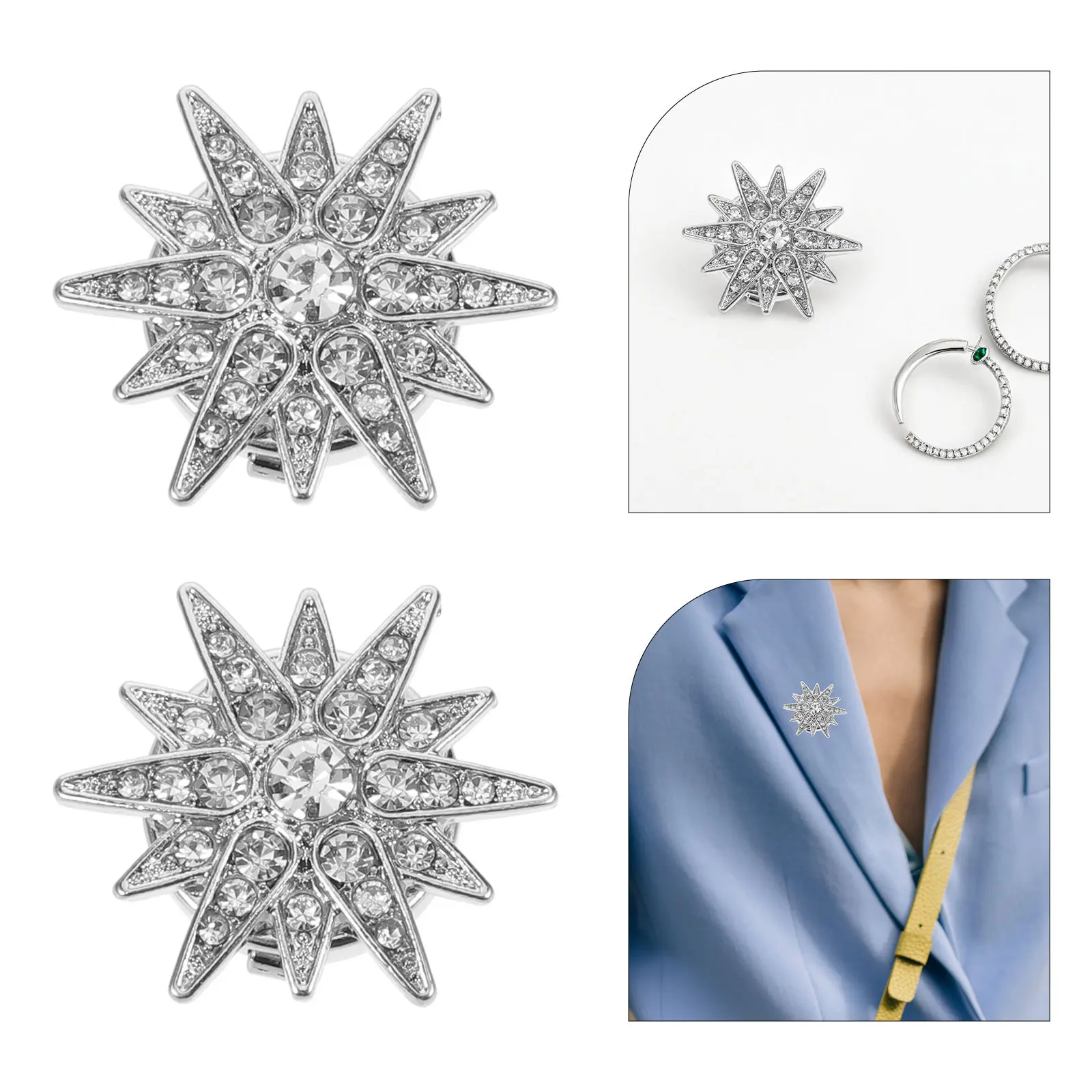 

2Pcs Metal Rhinestone Button Covers Star Shape Clip-on Clip Decorative Embellishments Detachable Sparkly Shirt Jacket