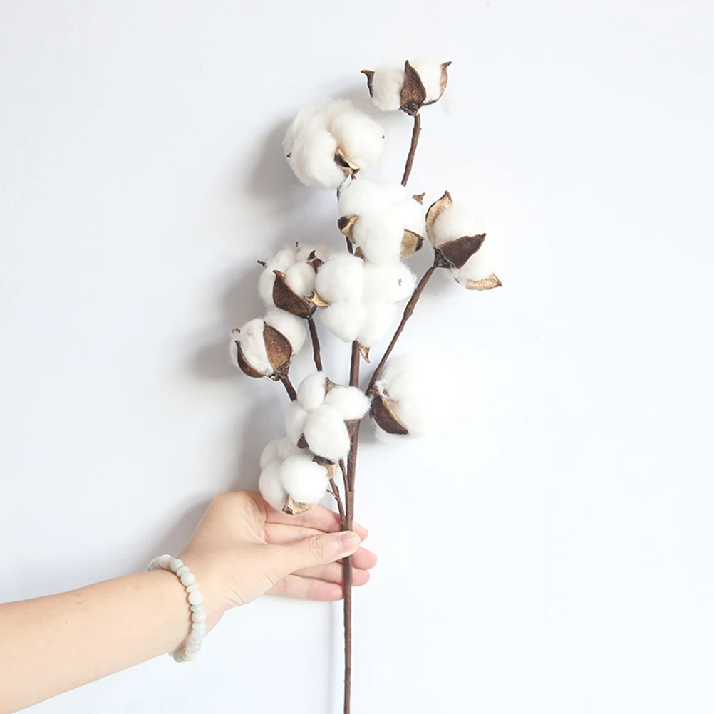 

3pcs Dried Cotton Stems Farmhouse Style Artificial Flowers Filler Decor Elasticity Simulation Home Wreaths Florals