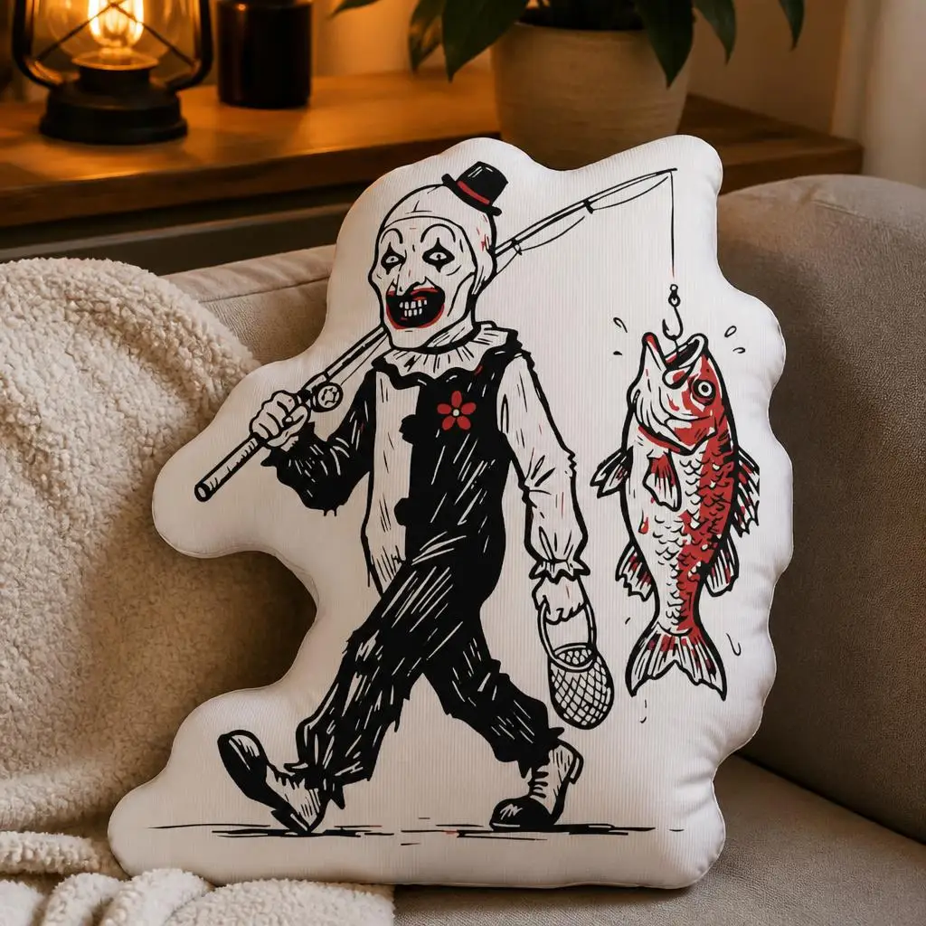 The Clown Fishing Horror Slasher Terrifier Cushion Irregular Stuffed Throw Pillow Home Decor Gift Sofa Bed