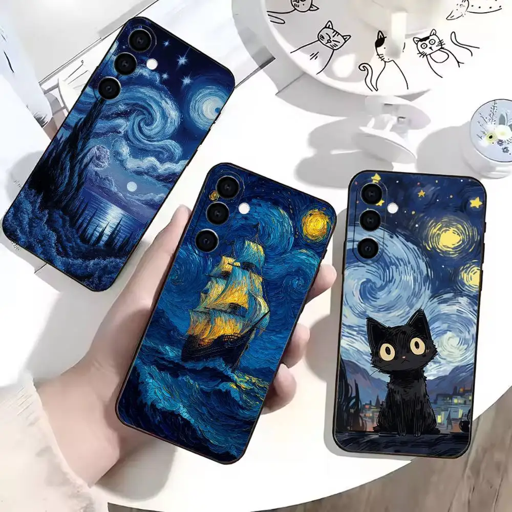 

Art Van Gogh Starry sky Phone Case For Samsung Galaxy A73,A72,A71,A70,A53,A52,A51,Soft Silicone Black Cover