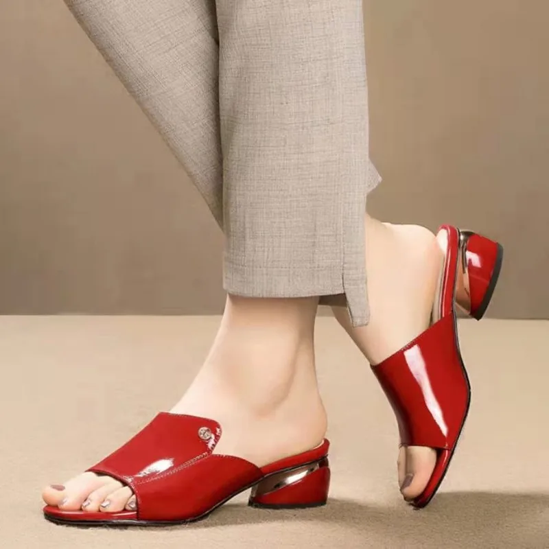 Zapatos de piel sintética suave para Mujer, Sandalias cómodas, sexys, de diseñador, color rojo, novedad de 2024