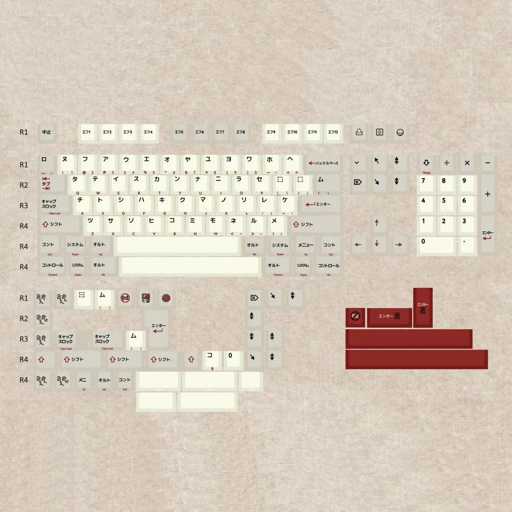 Conjunto de teclas com tema de artesanato vintage, pbt, teclado japonês personalizado, perfil cereja, para jogos, teclado mecânico