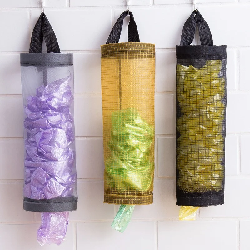 Home Grocery Bag Holder Wall Mount Plastic Bag Holder Dispenser Hanging Storage Trash Garbage Bag Kitchen Garbage Organizer