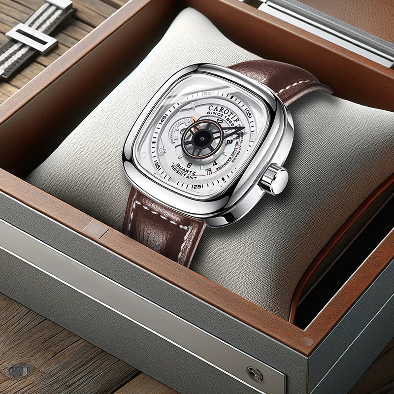 

Мужские серебристо-коричневые повседневные модные квадратные коричневые кварцевые часы из искусственной кожи в студенческом стиле