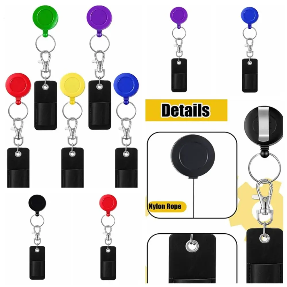 

Pen Holder Keychain Badge Reel Pen Holder Pen Organizer Retractable Key chain with Carabiner PU Leather Sleeve Pouch
