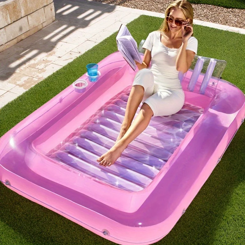 

JOYFY Inflatable Tanning Pool Lounger Float 70'' x 46'' Pool Floats 4 in 1 Suntan Tub Raft Floatie for Water Party Gifts