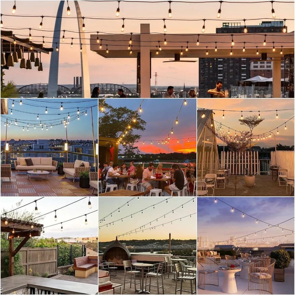 Luzes de corda externas Svater de 48 pés, iluminação de pátio de nível comercial de 2 W com 15 lâmpadas inquebráveis estilo Edison, IP65 à prova d'água