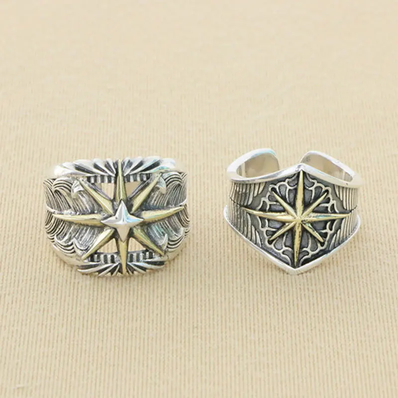 

Punk Scenery Mang Sun Ray Ring Pure Silver Hip Hop Fashion Men's Wide Face Index Finger European and American Open Ring