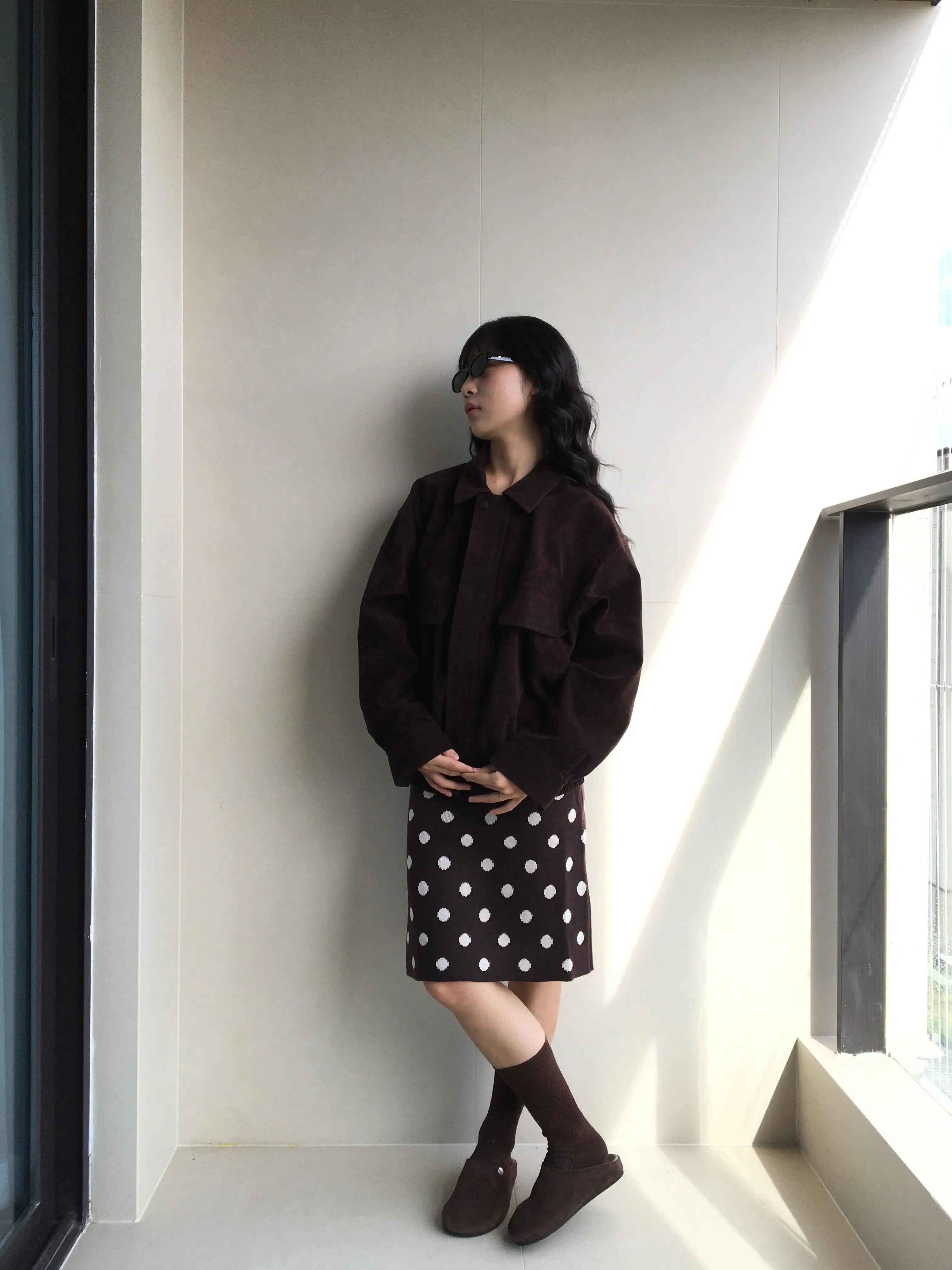 

American Retro Brown Polka Dot Knitted Half Skirt Women's Autumn Winter Thick Handmade Weave Knit Skirt Mid-Length Skirt