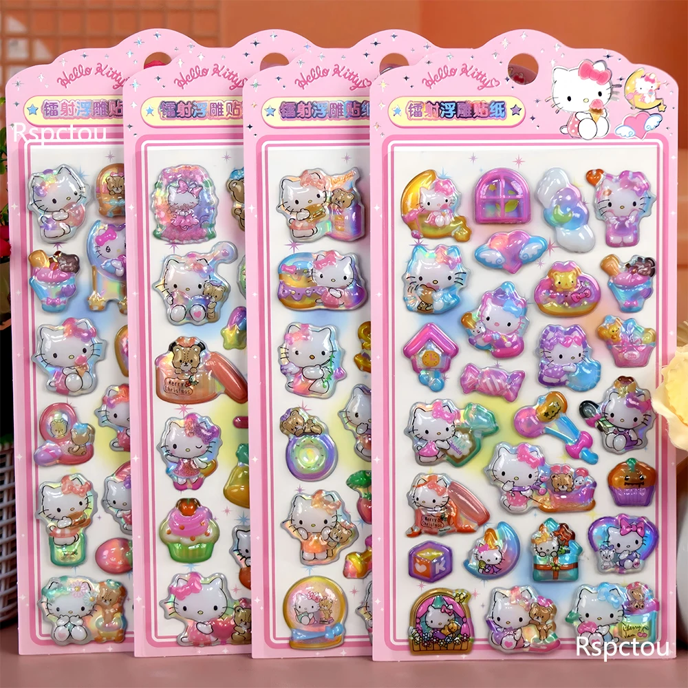

4pcs Kawaii 3D Laser Relief Stickers Sanrio Kuromi My Melody Cute Cartoon Animal Decals Handbook Laptop Phone Decoration Sticker