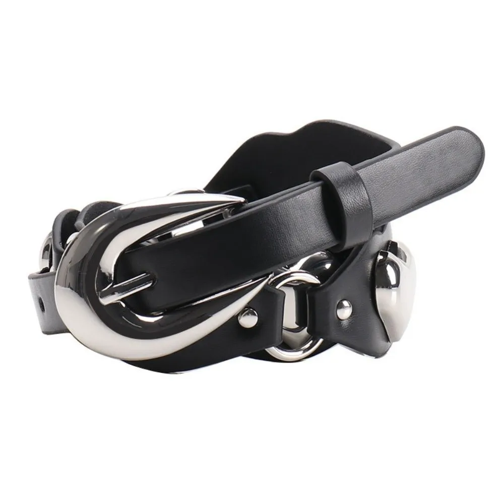 

Adjustable Heart Rivet Belt Personalized Design Punk Style Y2K Cool Girls Belt Coffee Jeans Decor Black Leather Waistbands Party