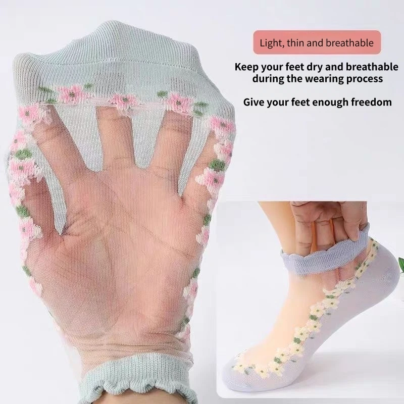 10 Stück Transparente Blumen-Knöchelsocken, Rüschenrand Atmungsaktive Netzsocken für den Täglichen Sommergebrauch, Lässige & Niedliche Fußbekleidung für Frauen & Mädchen – Detail 2