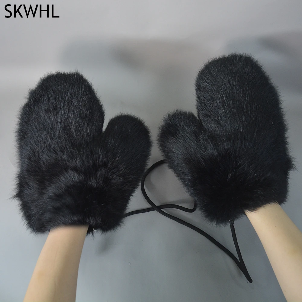 Hot Sale Winter Real Fur Golve Women Outdoor Warm 100% Natural Rabbit Fur Gloves Knit Thick Natural Soft Real Rabbit Fur Mittens