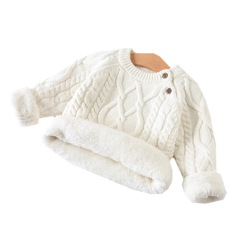 Autumn Winter Kids Sweater Baby Girls Boys Plush Thicken Warm Knitted Pullover Sweater Baby Girls Boys Sweater Children Clothing