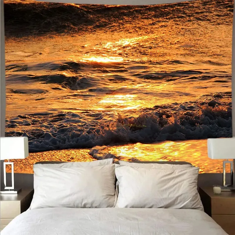 Mountain and lake tapestry natural scenery printed pattern hanging cloth home decoration living room qiang