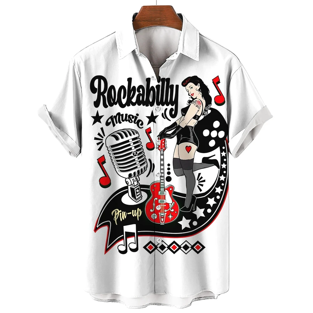 

3d Vintage Hawaiian Shirts for Men Hip Hop Rocker Printed Rockabilly Fashion Shirt Short Sleeve Top Summer Oversized Male Blouse