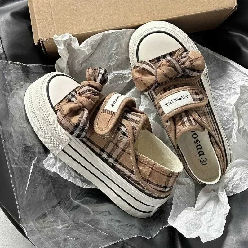 Classic Plaid Women Shoes 2024 Autumn Fashion Women's Canvas Shoes Casual and Versatile Female Platform Shoes