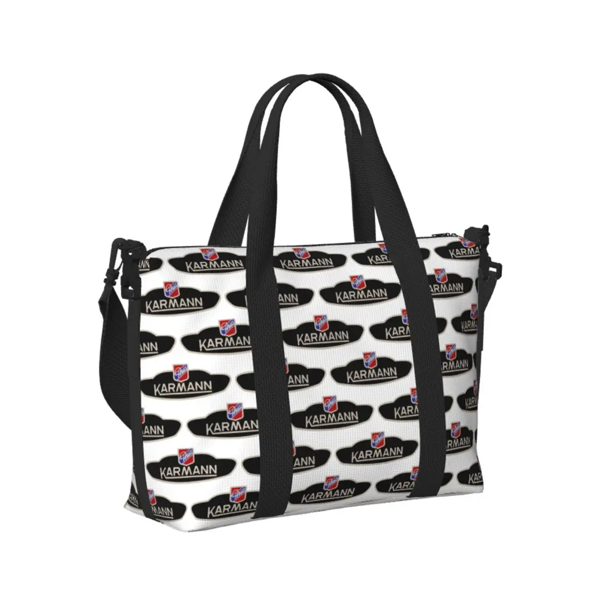 

Custom Karmann Ghia Emblem Beach Travel Bag Large Capacity Tote Bags for Gym Yoga Women Shopping Duffle Shoulder Bag