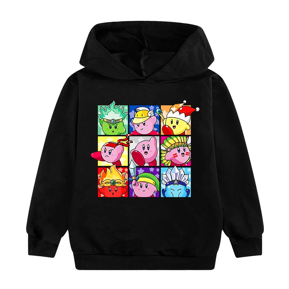 Cartoon Character Kirby Print Hoodie Children's Casual Comfortable Hooded Sweater High Quality Cotton Fleece Pullover