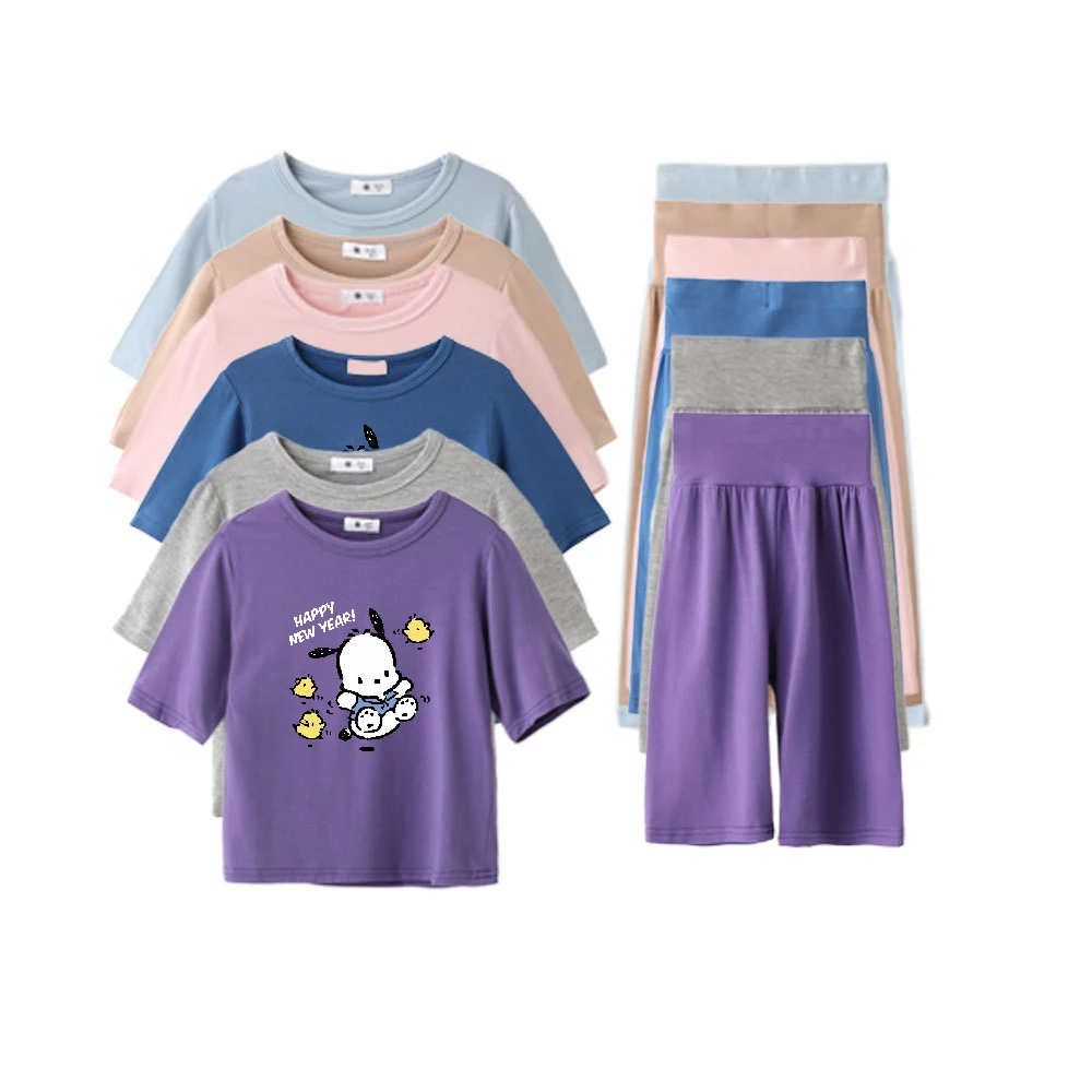 

Kawaii Sanrio My Melody Cinnamoroll Children Pajamas Cartoon Cute Pachacco Boys Girls In Half Sleeve High-Waisted Homewear Set