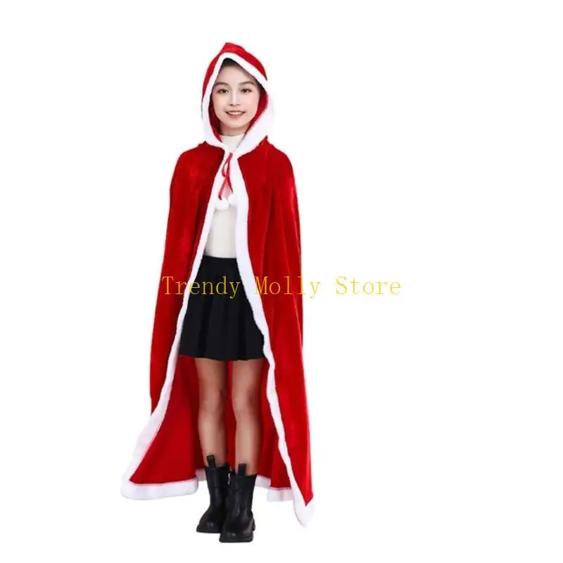 

N5KB Christmas Cloak Santa Cloak Red Hooded Cape Costume for Womens Holiday Cosplay Costumes Outerwear