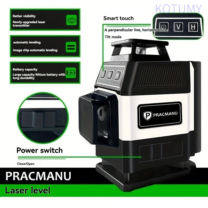Mini 16-Line Laser Level, Self-Leveling High Precision Green Beam Cross Line Laser with Fine Lines for Wall Tiling, Includes Acc