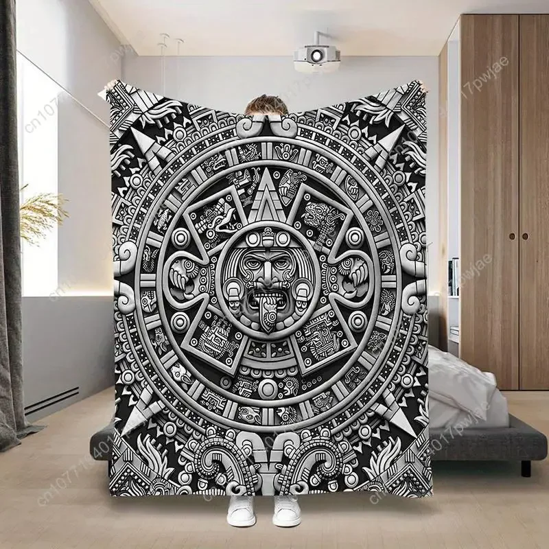 Cozy All-Season Flannel Luxurious Plush Totem Print Blanket Vibrant Intricate Design for Sofa Bed Office Custom blankets