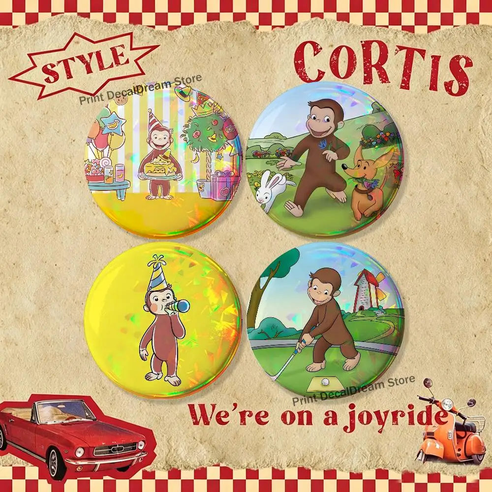 

Curious George Monkey 4-piece set Pin Backpack Clothes Jewelry Accessories Cartoon Round Brooch Button Badge Fan Collection Gift