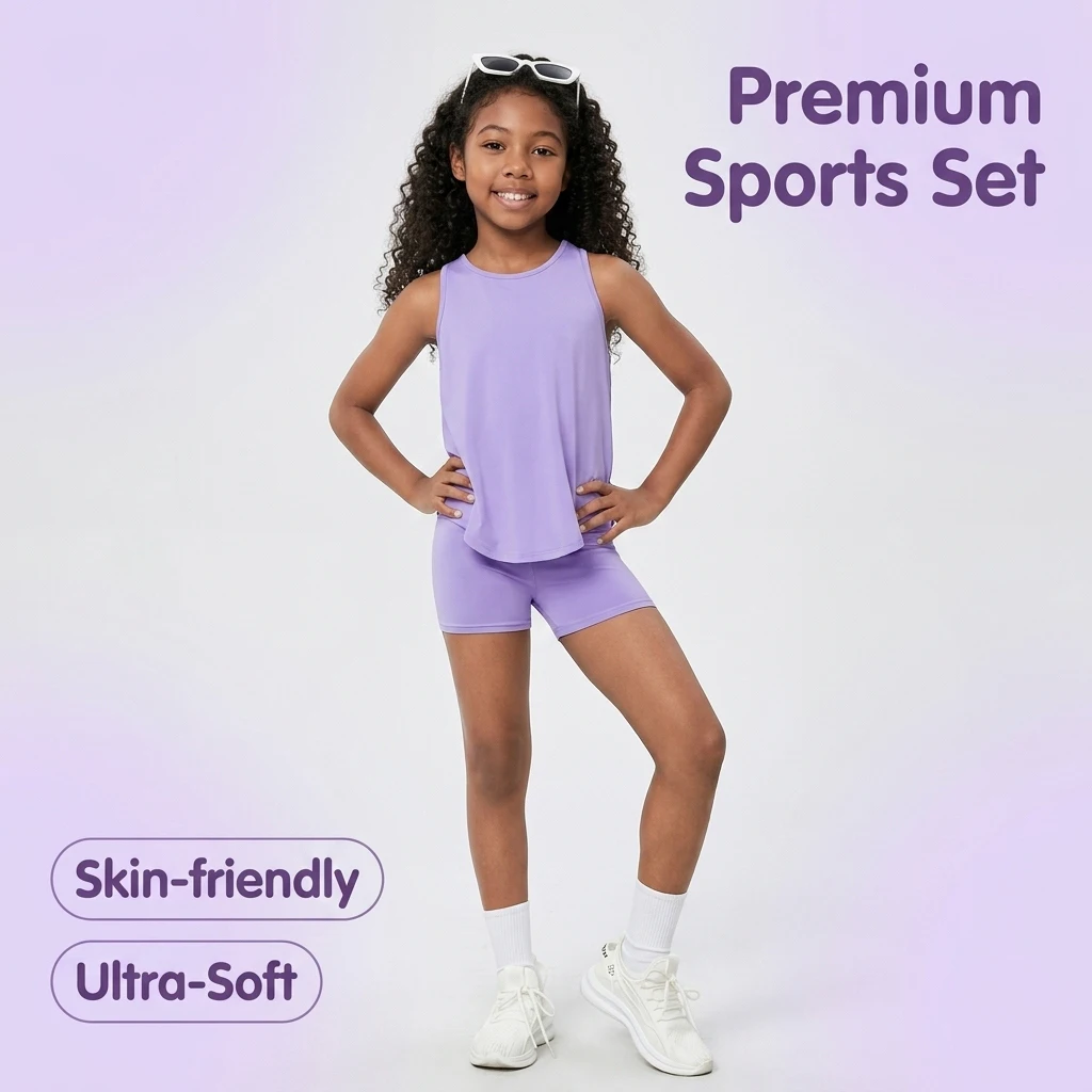 Leuchtend lila, ärmelloses Racerback-Top und Shorts für Mädchen mit offenem Rücken, für den täglichen Freizeitgebrauch im Freien auf dem Spielplatz, leicht, für Kinder – Detail 6
