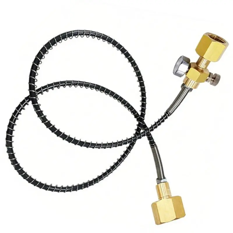 AC62-For European CO2 Cylinder Compatible 1M W21.8-14 CO2 Refill Hose With 300BAR High Pressure Gauge Braided Tube Gas Transfer