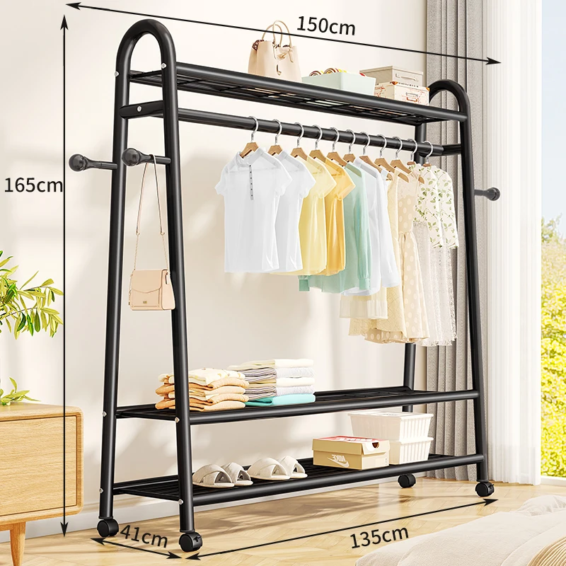 Clothes rack floor-mounted bedroom clothes rack movable large-capacity household living room balcony clothes rack