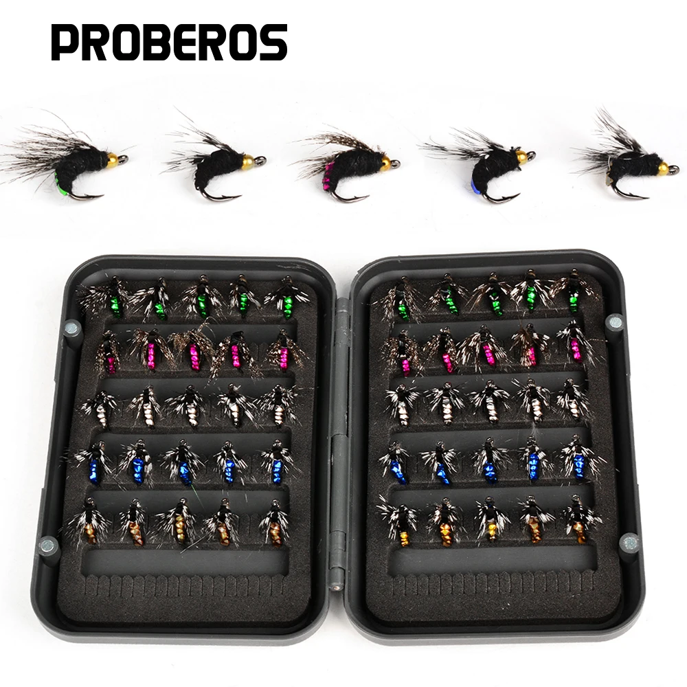 Kit de moscas secas y húmedas Proberos con caja de aparejos gratis