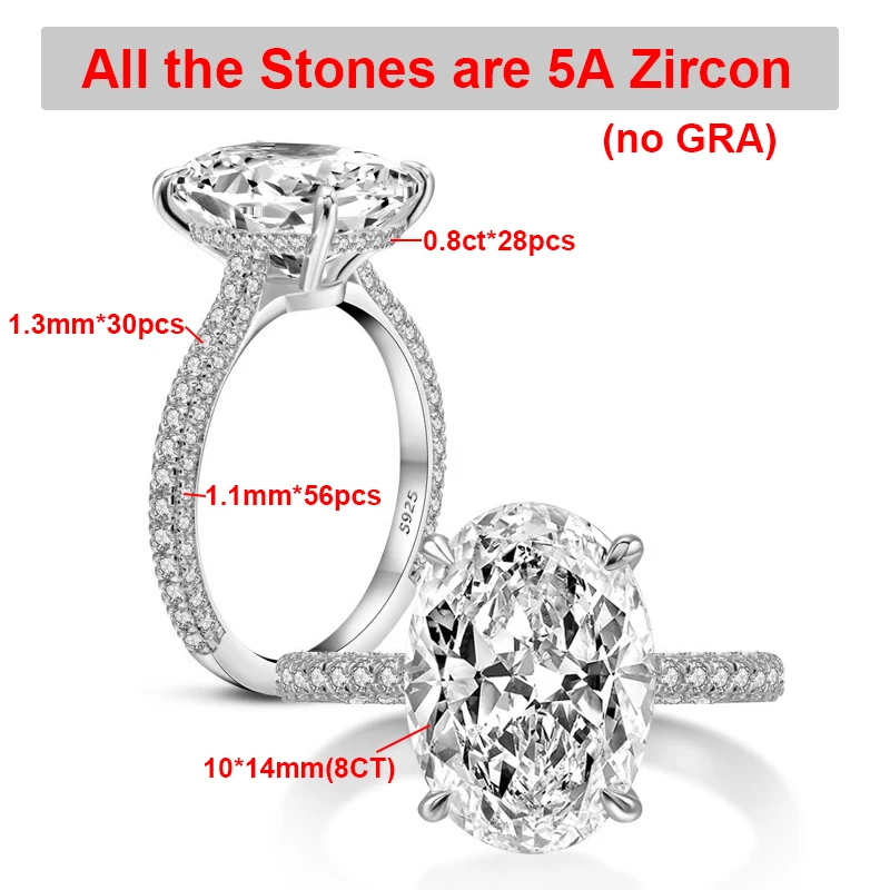 BXINY 8CT ovaal geslepen alle Moissanite ring 925 sterling z