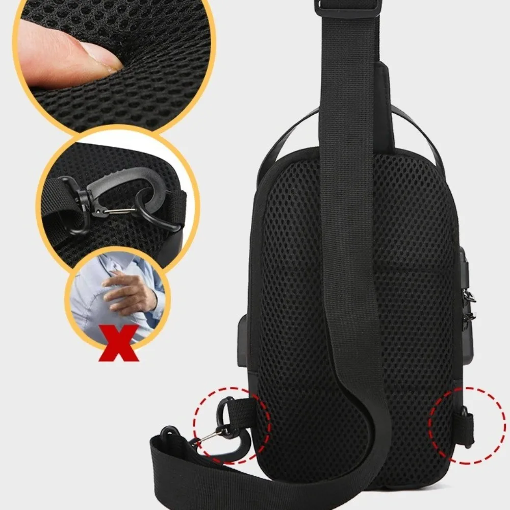 

Противоугонная мужская нагрудная сумка с USB-портом для зарядки, большая вместительная сумка с паролем, регулируемый ремень, многоэтажная