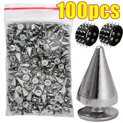 Silver Cone Studs e Spikes, Metal Double Cap Rebites, Parafuso Redondo, Nail Rivet, Roupas DIY, Sapatos, Saco, Punk, Acessórios de vestuário