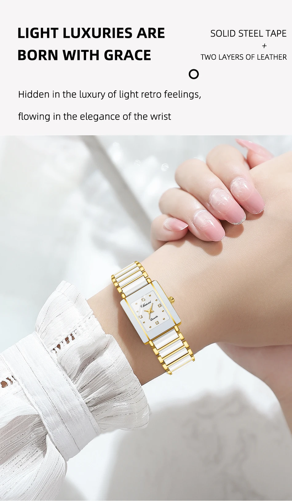 CHENXI 104A Couple's Quartz Watch Gold Black and White Ceramic Luxury Watch Men's and Women's Valentine's Day Gift Watch Reloj