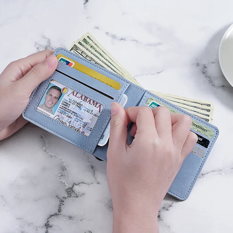 Ultra-light and thin men's simple wallet card bag matte soft leather short multi-card position suede folding integrated