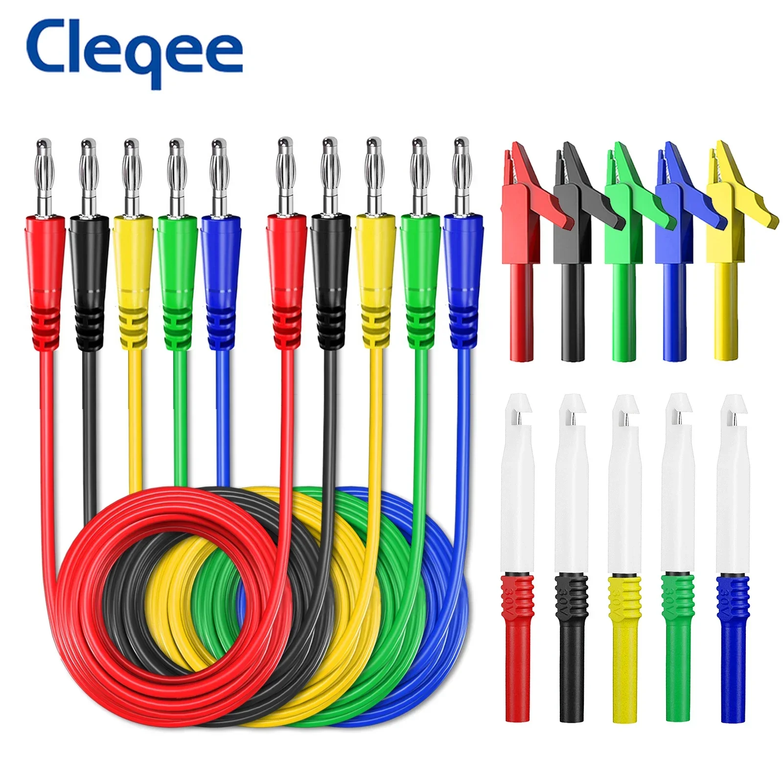 Cleqee P1043B Series Multimeter Test Leads Kit 4mm Banana Plug Safety Piercing Probe Needle Alligator Clips Automotive Tool Set