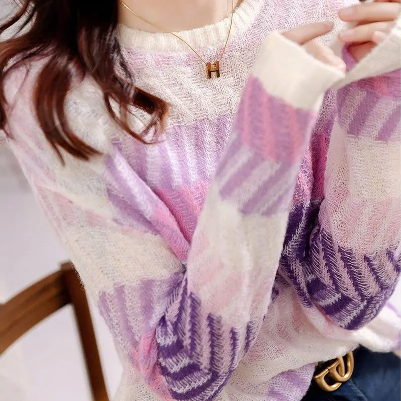 

Floral Corrugated Sweater Female Clothing Aautumn Winter New Long Sleeve Casual Round Neck Loose High-grade Chic Knitwear Korean