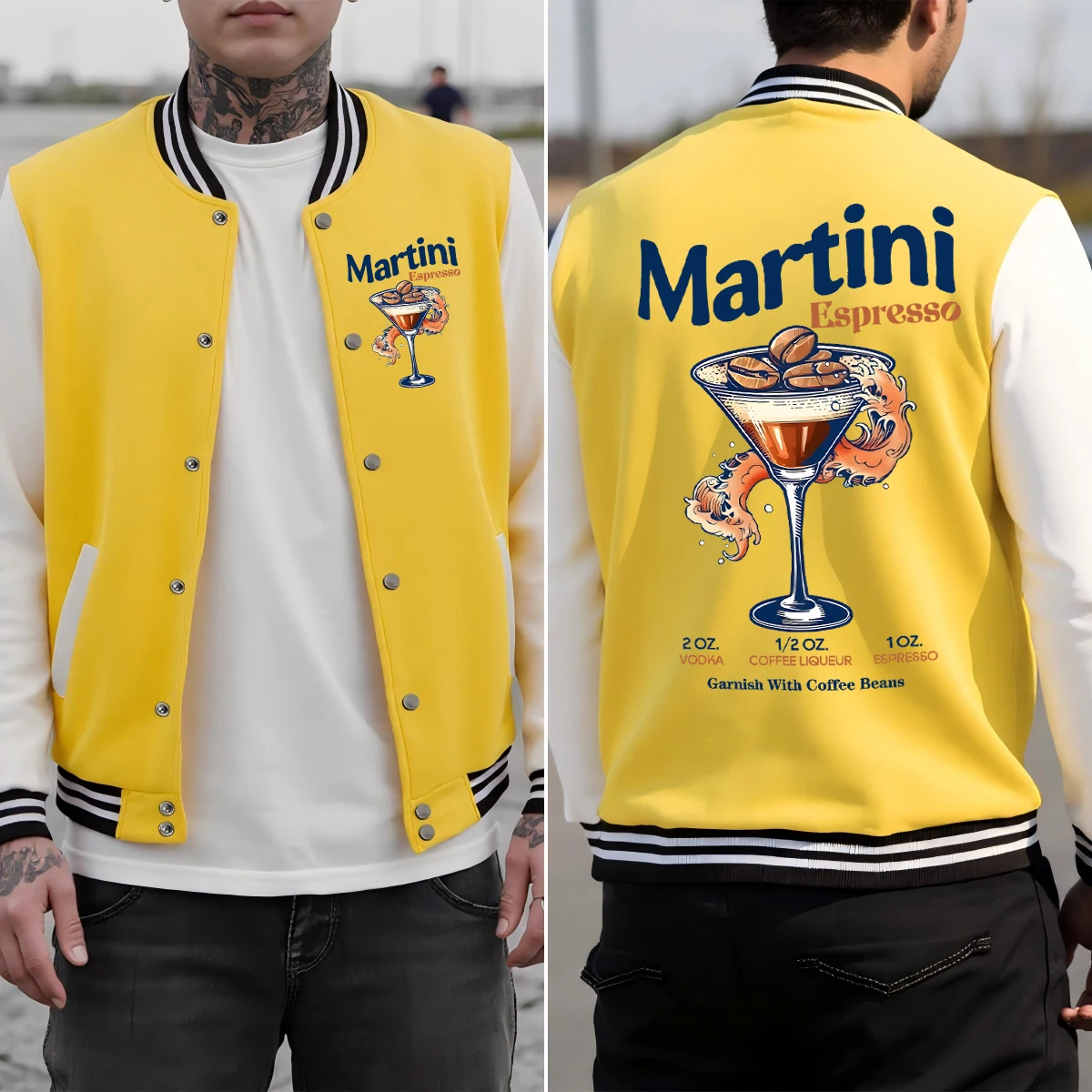 

Martini Espresso Vodka Coffee Prints Куртка Мужская Свободная Бейсбольная Униформа в стиле хип-хоп Красочная Теплая Одежда Американские Куртки Унисекс