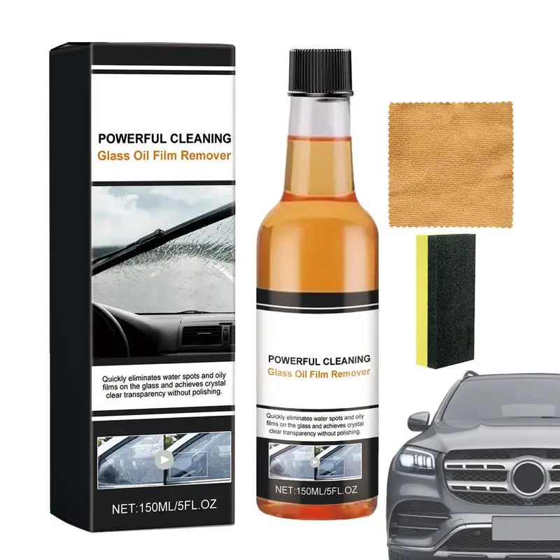 Limpador de vidro do carro com toalha e esponja, removedor profissional do ponto da água, cuidado poderoso do vidro do carro, 150ml