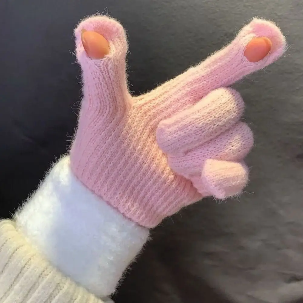 Fashion Woolen Yarn Finger Gloves Touch Screen Missing two fingers Gloves & Mittens Thick Keep warm Women Mitts Cycling