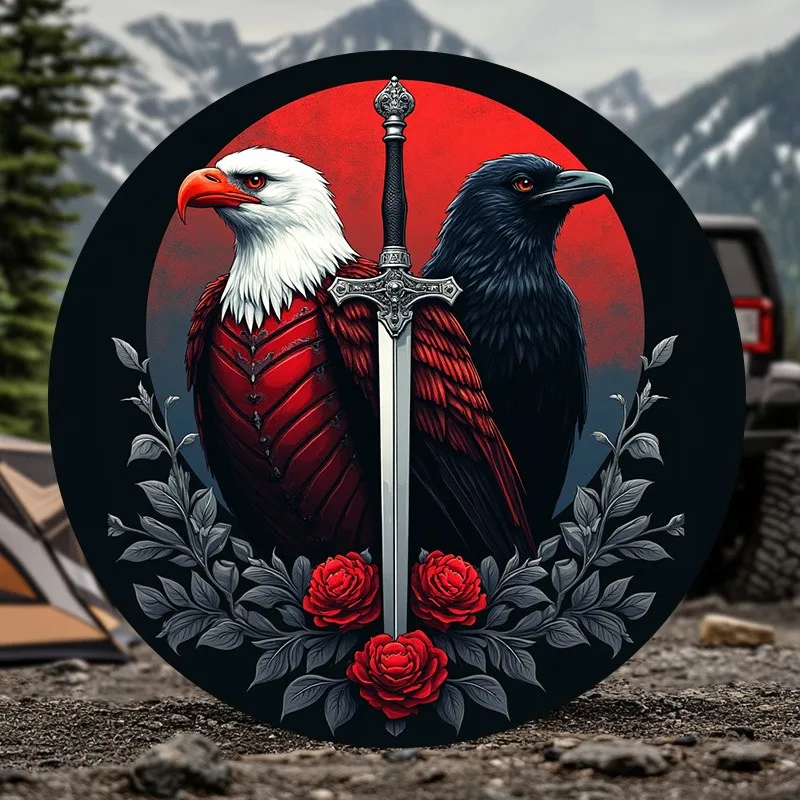 Gothic Eagle Raven Sword Tire Cover Polyester Waterproof Spare Wheel Protector for SUV