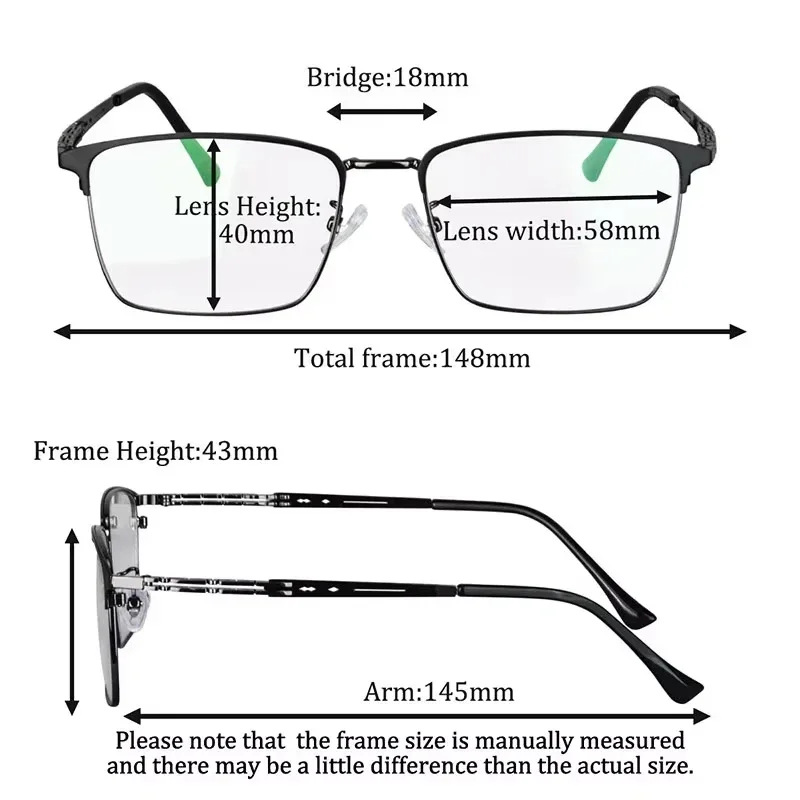 Titanium Classic Men's Square Frames Prescription Glasses Photochromic Lenses Myopia  Astigmatism Multifocal Glasses Big Size