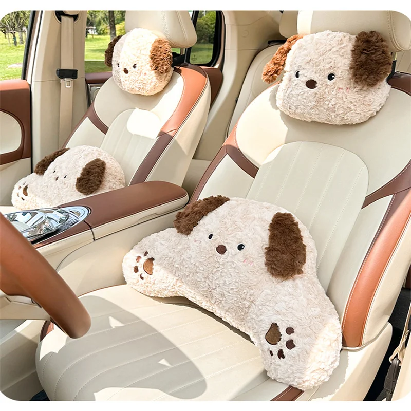 

New Artoon Animal Dog Lamb Car Headrest Neck Support Pillow Cute Plush Seat Backrest Pillow Universal Car Interior Decoration