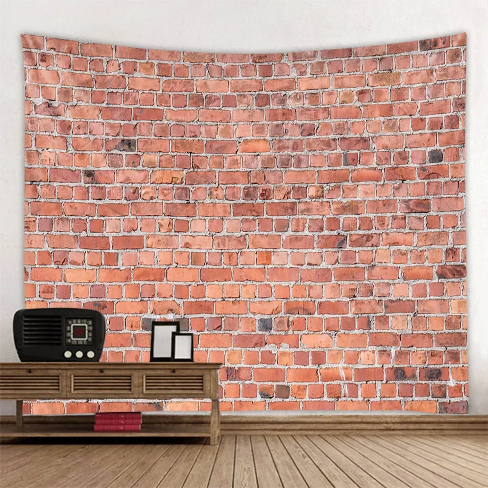 Brick wall, stone wall, printed tapestry, wall hanging cloth, imitation wood grain home decoration, living room wall background