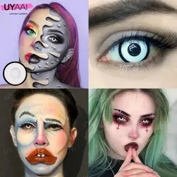 UYAAI【1*contacts Lenses+1*tweezers+1*lenses Case】White Eye Halloween Party Event White Cosplay Lenses Yearly Soft Health Comfort