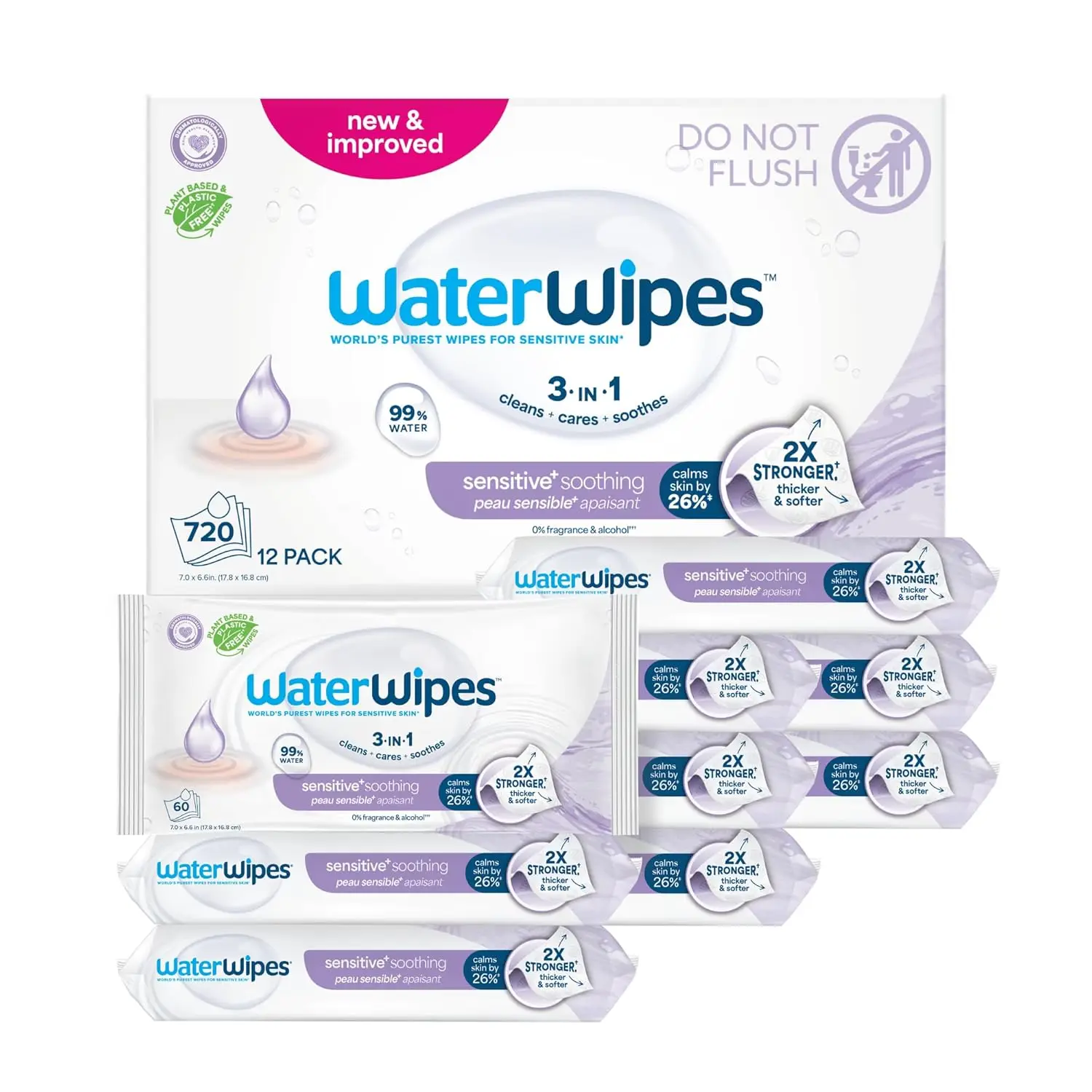 

Детские салфетки без пластика, 99% воды и растительных компонентов, без запаха, гипоаллергенные для чувствительной кожи, 12 упаковок (720 салфеток)
