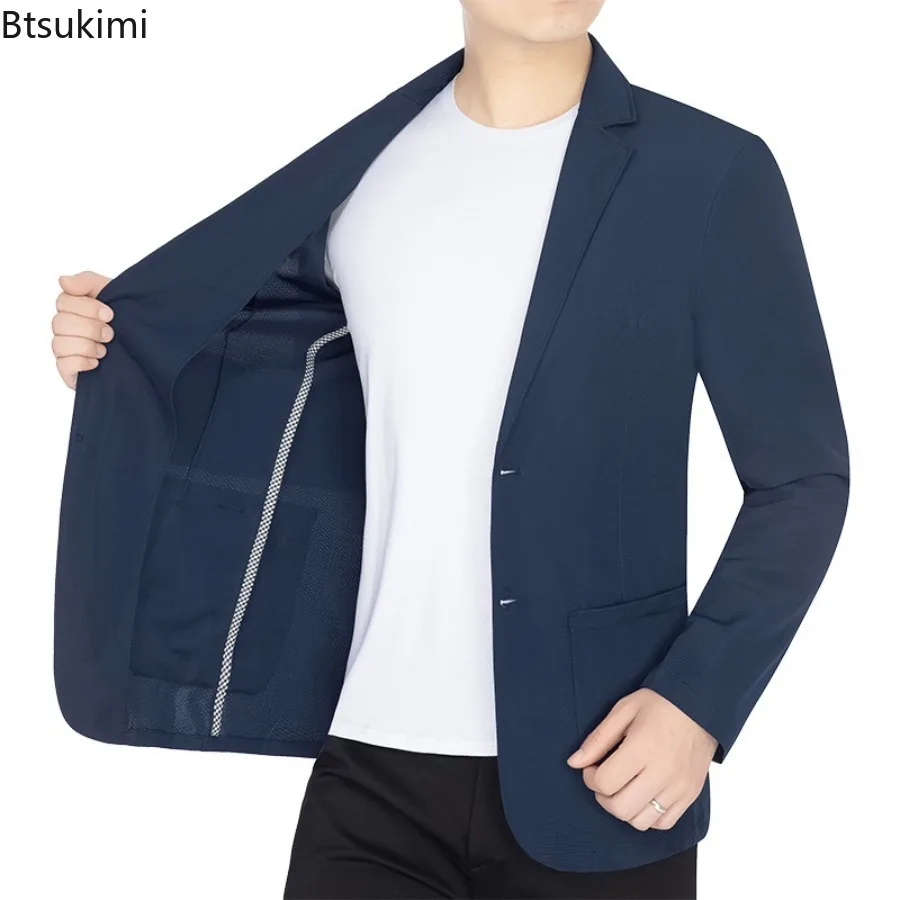 Summer New Men's Fashion Suit Ice Silk Solid Color Quick Drying Casual Jacket Coat Lapel Single-Breasted Hundred Men's Clothing