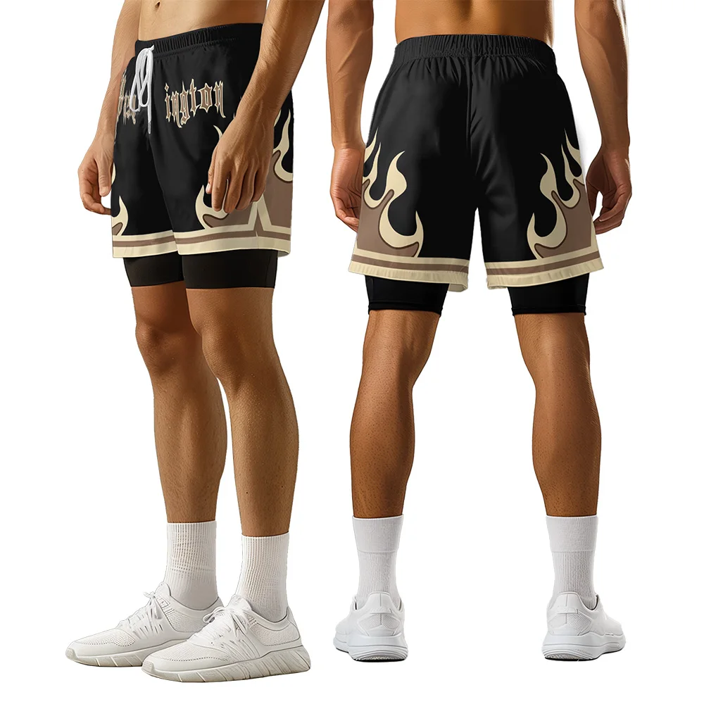 2024 New original design flame Summer 3D Advanced Print Casual trend Sports High Street  basketball shorts  men shorts